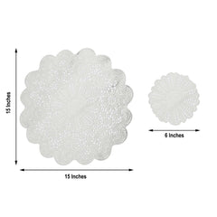 6-Pack Dining Table Mats Floral Lace Design White - Vinyl Non-Slip Surface with Vintage Appeal 15"