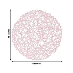 6-Pack Table Placemats Woven Fiber Design Blush Round - Disposable Mats for Dining and Events 15"