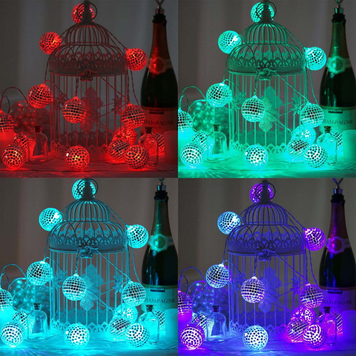 15 LED String Light Garland Silver Disco Mirror Ball Multicolor - Battery Operated for Events 6ft