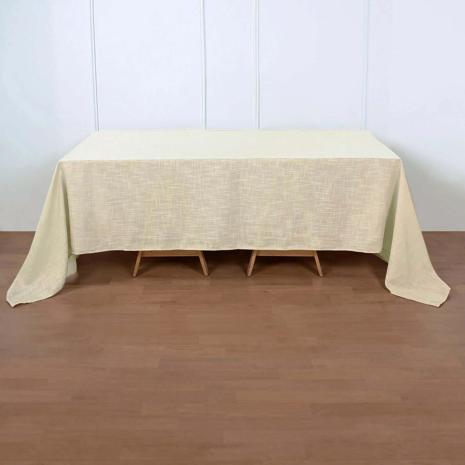 Faux Linen 90"x132" Rectangular Tablecloth Beige - Slubby Texture Wrinkle-Resistant Seamless Table Cover