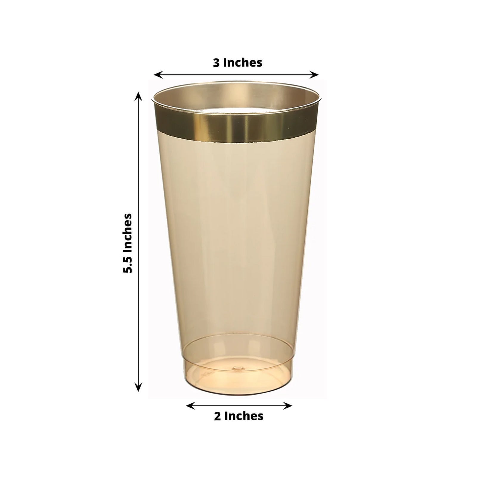 12-Pack Plastic Party Cups Transparent Amber Gold with Gold Rim - Durable Disposable Tumblers for Drinks 17oz 5.5"