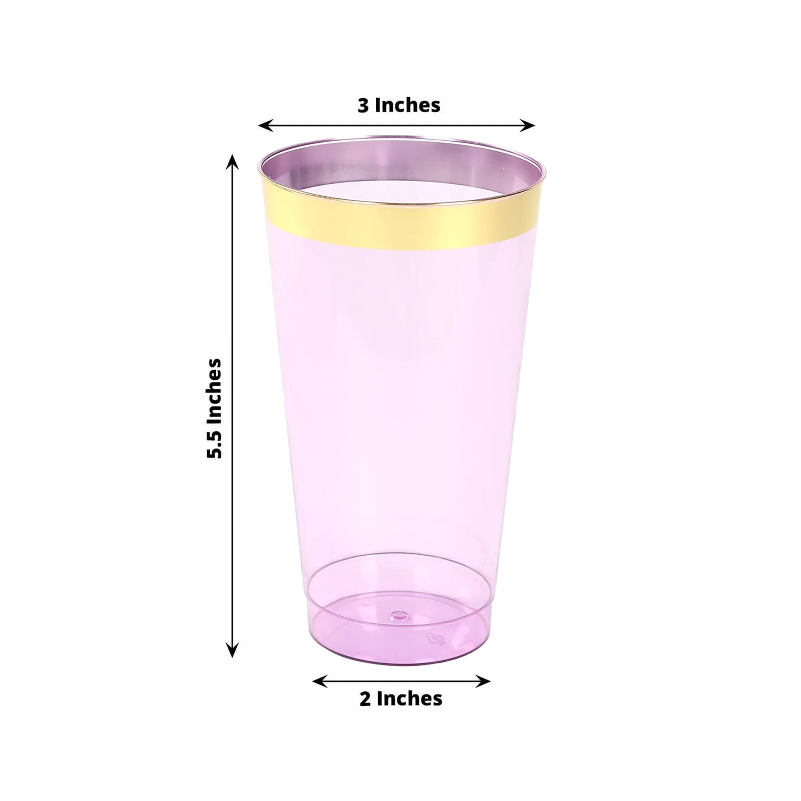 12-Pack Plastic Party Cups Transparent Purple with Gold Rim - Durable Disposable Tumblers for Drinks 17oz 5.5"