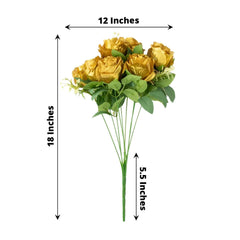 2 Bushes 18" Real Touch Gold Artificial Rose Flower Bouquet, Silk Long Stem Flower Arrangements