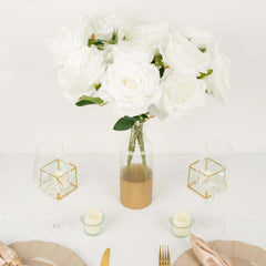 2 Bushes 17" White Premium Silk Jumbo Rose Flower Bouquet, High Quality Artificial Wedding Floral Arrangements