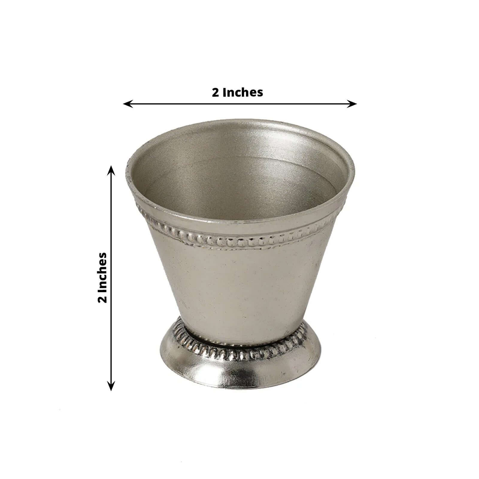 2" Small Silver Metal Beaded Rim Mint Julep Cups, Party Favor Jars