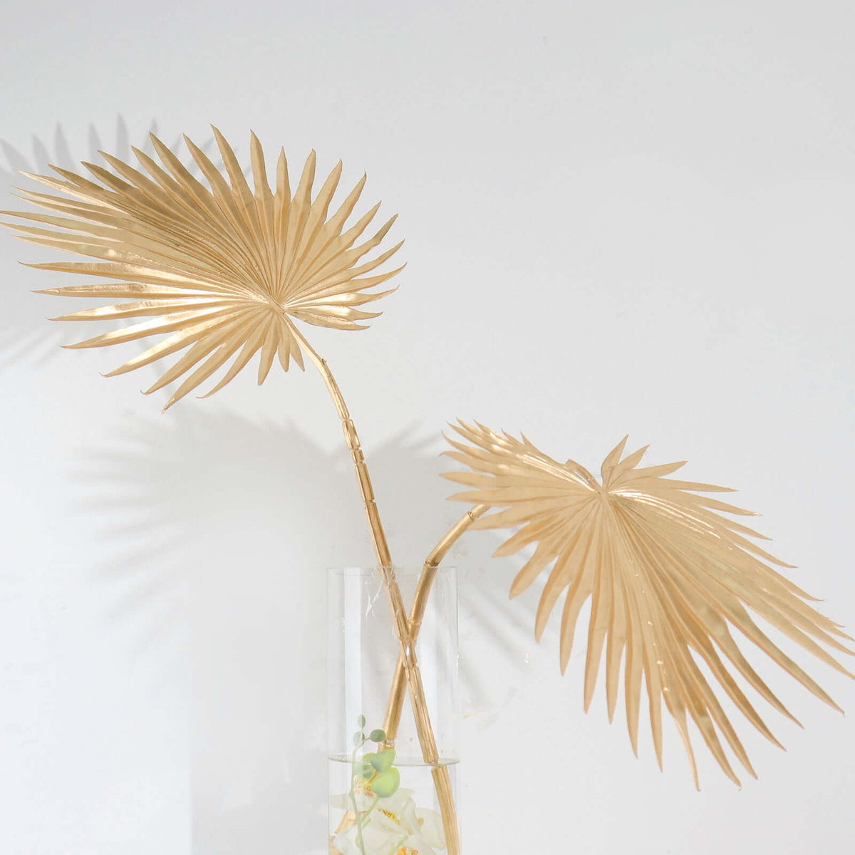 2-Pack Artificial Palm Leaf Stems Metallic Gold - Glam Tropical Faux Plant Vase Filler Floral Backdrop Table Decor 34"