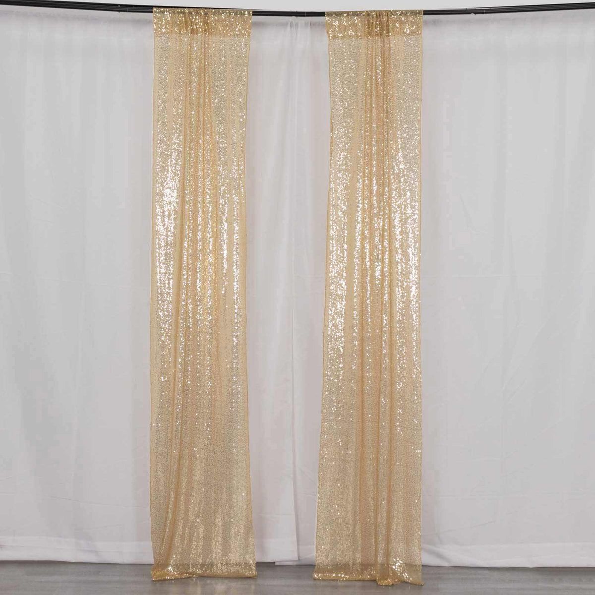 2 Pack Champagne Sequin Event Curtain Drapes with Rod Pockets, Seamless Backdrop Event Panels - 8ftx2ft