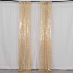 2 Pack Champagne Sequin Event Curtain Drapes with Rod Pockets, Seamless Backdrop Event Panels - 8ftx2ft