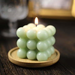 2-Pack Decorative Paraffin Wax Candles Bubble Cube Design Sage Green - Unscented Long Burning Pillar Candle Set 2"