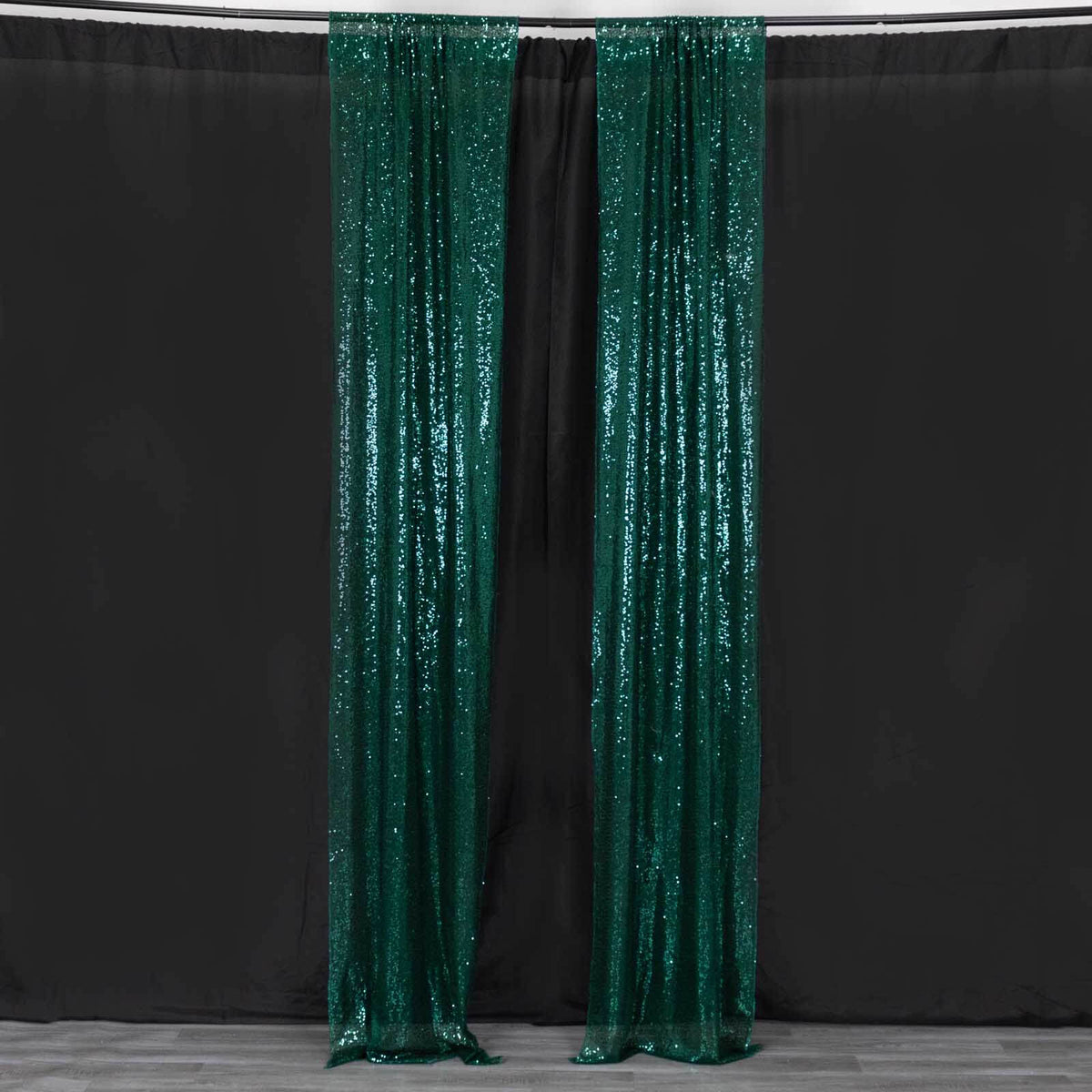 2 Pack Hunter Emerald Green Sequin Event Curtain Drapes with Rod Pockets, Seamless Backdrop Event Panels - 8ftx2ft
