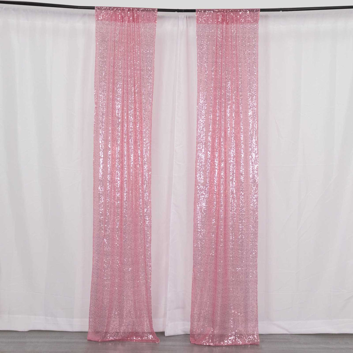 2 Pack Pink Sequin Event Curtain Drapes with Rod Pockets, Seamless Backdrop Event Panels - 8ftx2ft