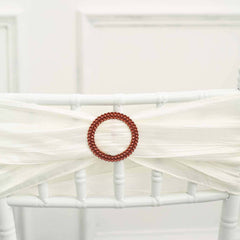 20 Pack Diamond Round Chair Sash Band Buckle Pins Terracotta (Rust) - Timeless Rhinestone Napkin Rings 2.5"