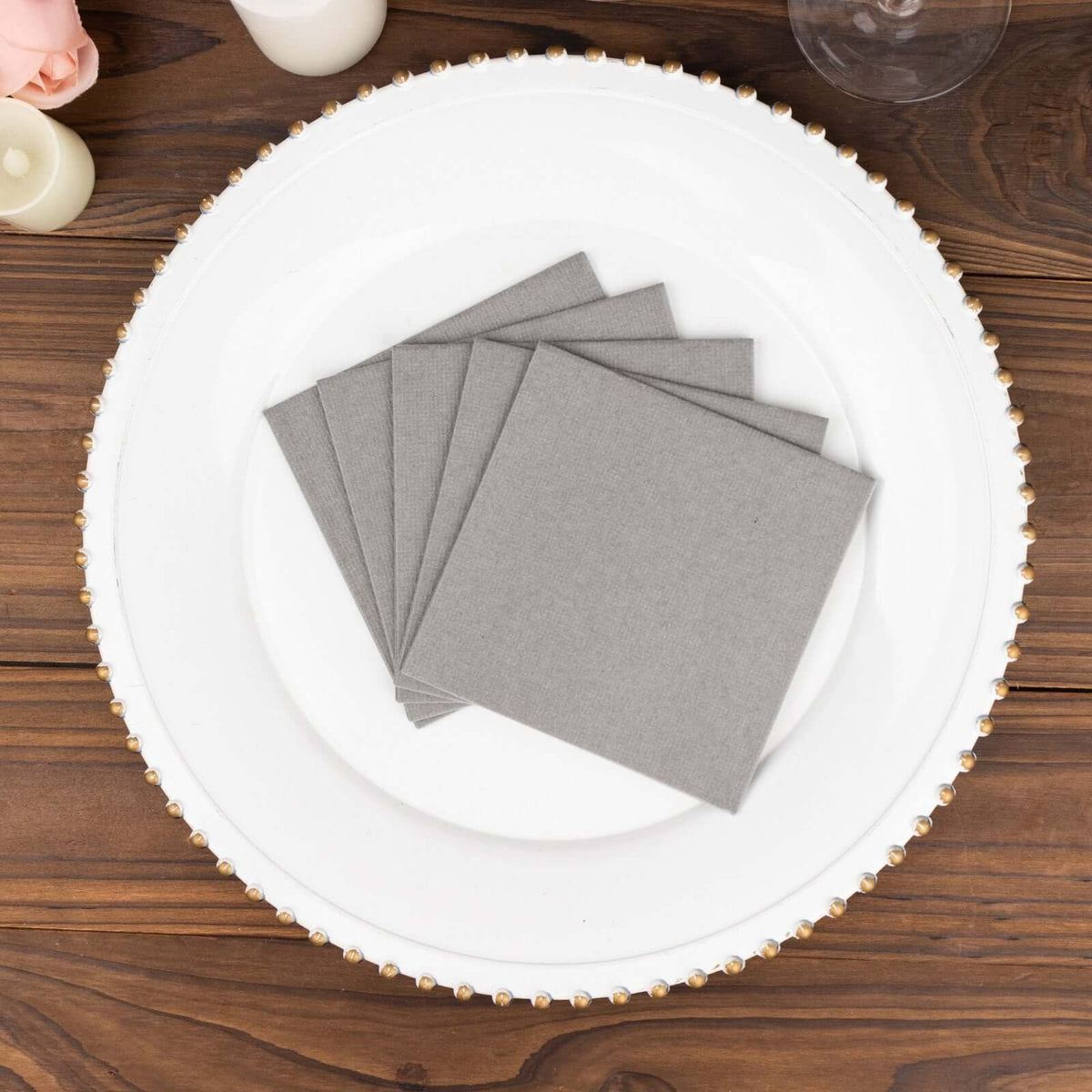 20 Pack Linen-Like Paper 5"x5" Napkins Silver - Highly Absorbent Airlaid Napkins