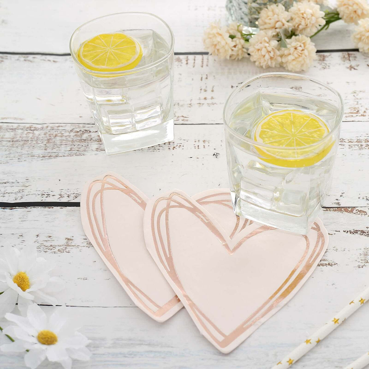 20-Pack Paper Cocktail Napkins with Heart Shape Rose Gold - Stylish Disposable Napkins for Events