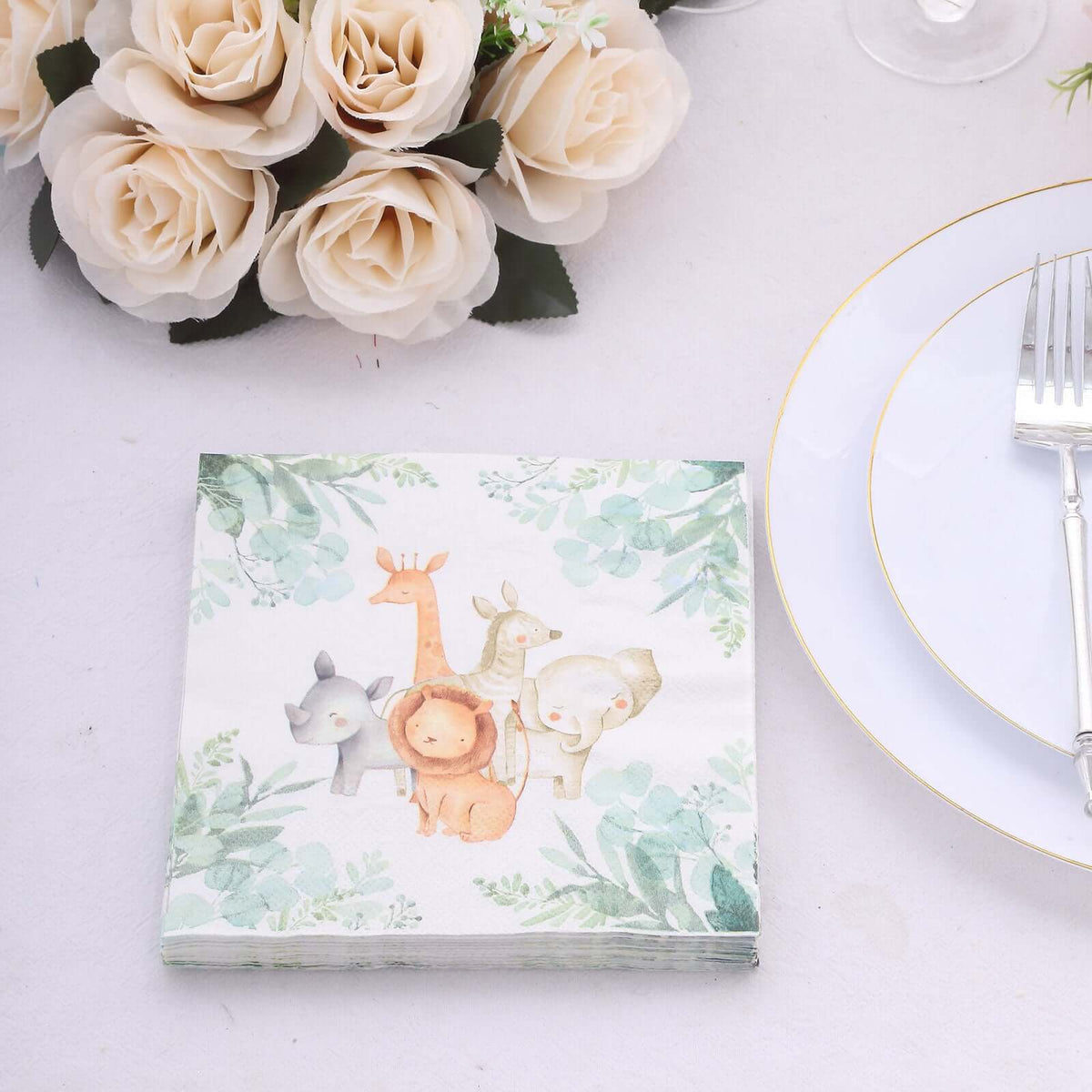 20-Pack Paper Beverage Napkins with Safari Animal Print - Jungle Theme 2 Ply Disposable Party Napkins 6.5"x6.5" 18GSM