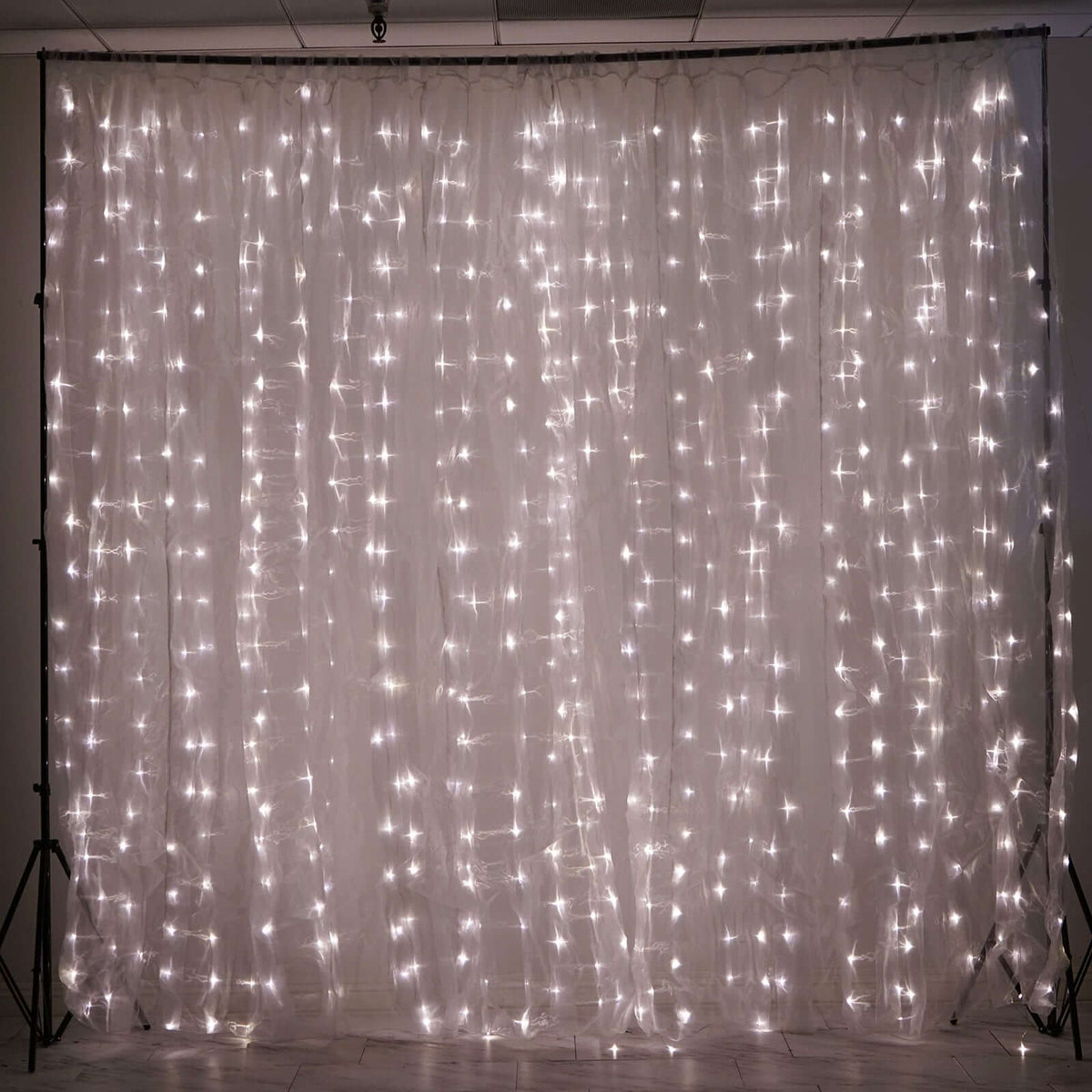 20ftx10ft White Sheer Organza w Warm LED Lights Decorative Curtain Panel