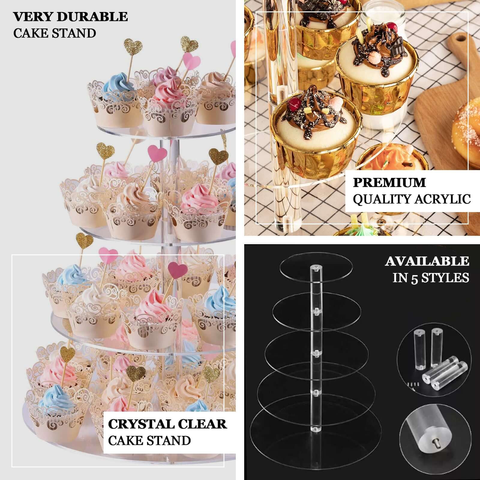 6-Tier Acrylic Round Cupcake Stand Clear for Special Events & Catering Displays 22"