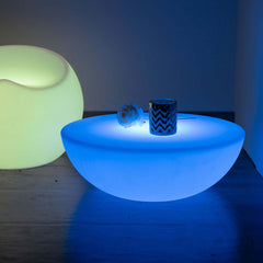 23.5" Color Changing Cordless LED Light Up Half Circle Round Table, Rechargeable Waterproof Illuminated Furniture