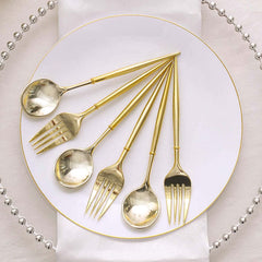 24-Pack Plastic Fork and Spoon Set Metallic Gold - Heavy Duty Disposable Modern Utensils 6"