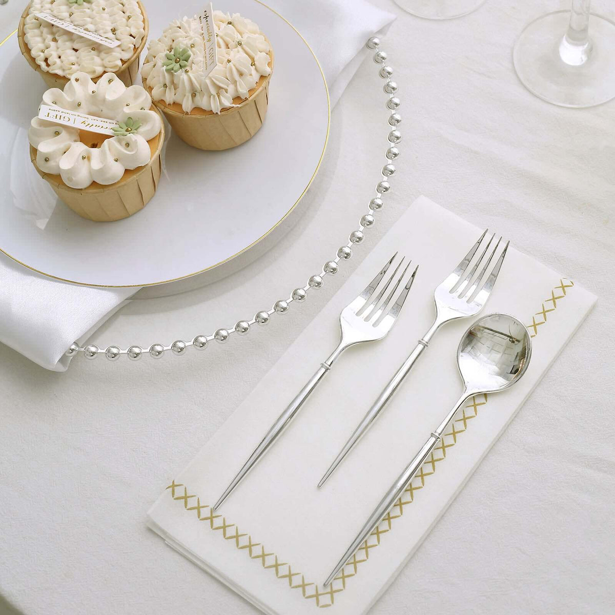 24-Pack Plastic Fork and Spoon Set Metallic Silver - Heavy Duty Disposable Modern Utensils 6"