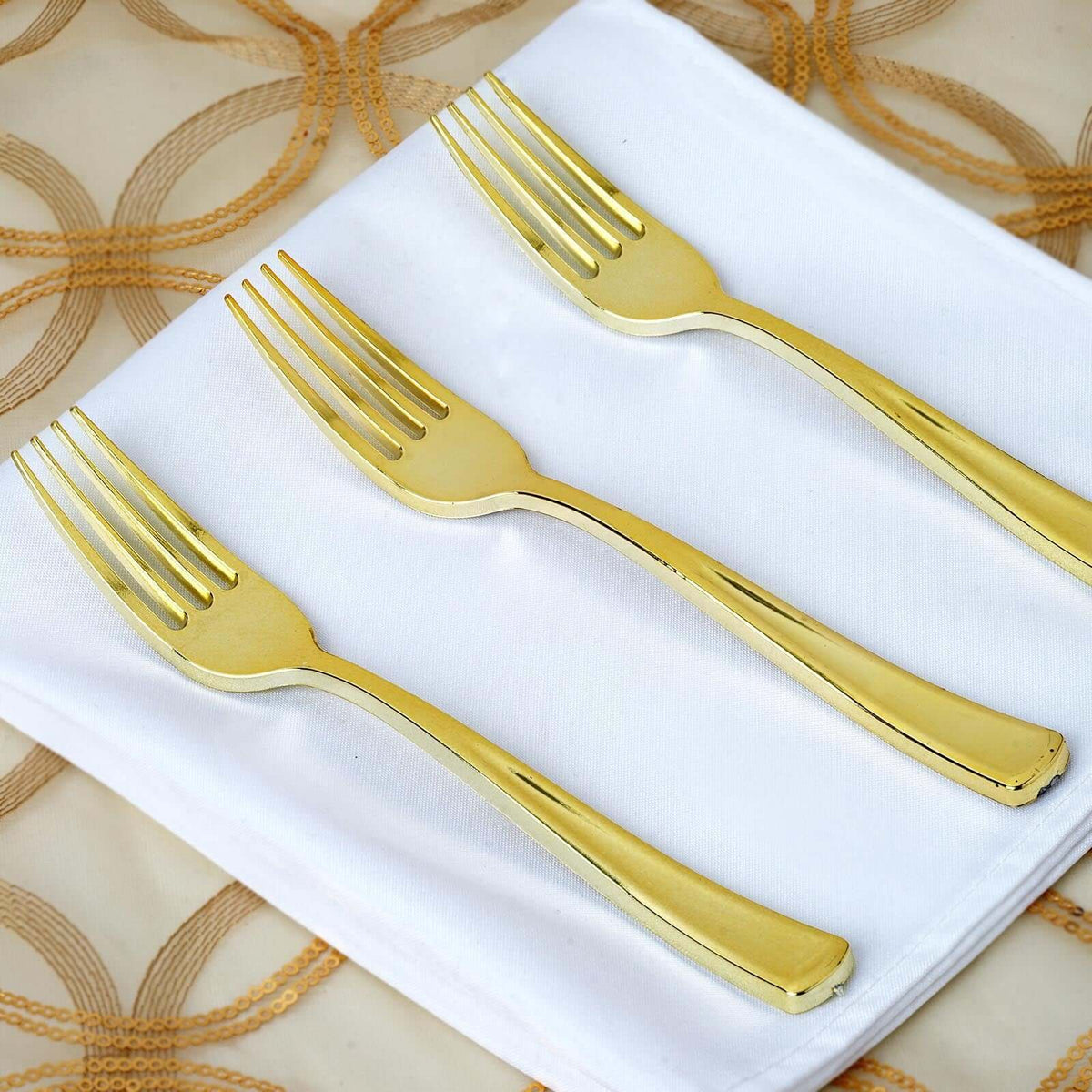 25-Pack Plastic Forks Metallic Gold Classic Heavy Duty - Decorative Disposable Cutlery 7"