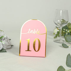 25-Pack 7" Disposable Table Numbers, Blush Free Standing Double Sided Table Number Place Cards with Metallic Gold Foil Numbers 1-25
