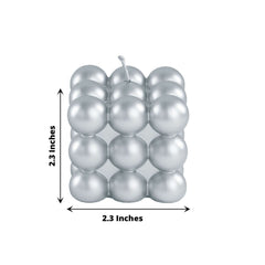 2-Pack Decorative Paraffin Wax Candles Bubble Cube Design Metallic Silver - Unscented Long Burning Pillar Candle Set 2"