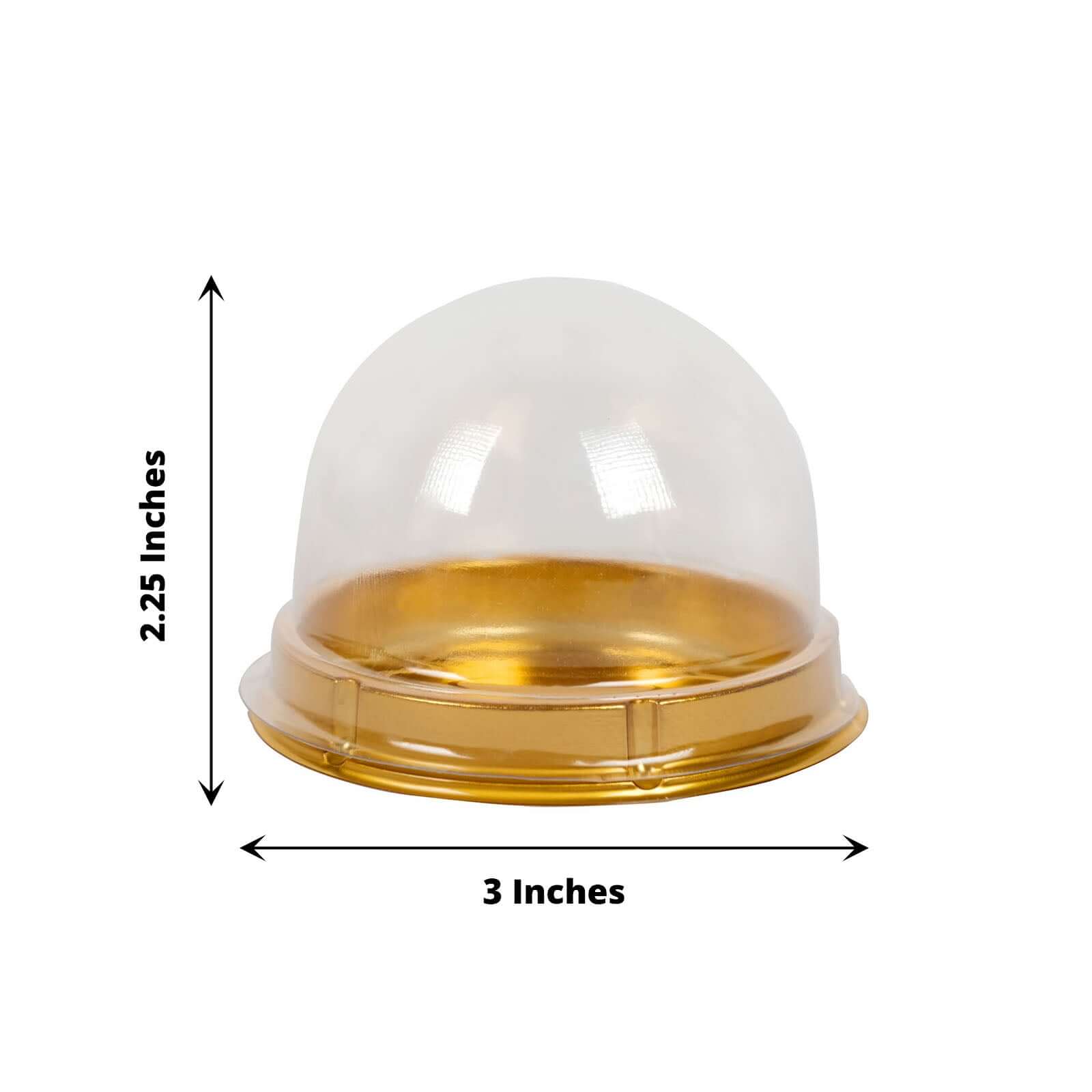 50-Pack Favor Containers Round Dome Design Gold and Clear - Plastic Party Boxes for Cupcakes and Sweets 3"