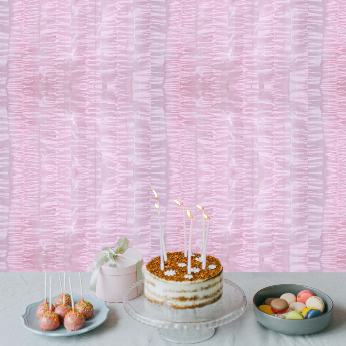 3 Pack 28ft Blush Ruffled Paper Streamer Rolls, Crepe Tissue Party Decorations