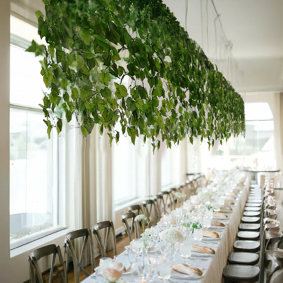 3-Pack Hanging Bush Vines - 3ft Artificial Greenery, Cottonwood Leaves for Walls, Arches & Event Backdrops