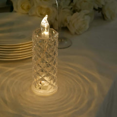 3-Pack LED Flameless Candle Lights Rose Halo Acrylic Diamond Pattern Warm White - Pillar Lamps 6"