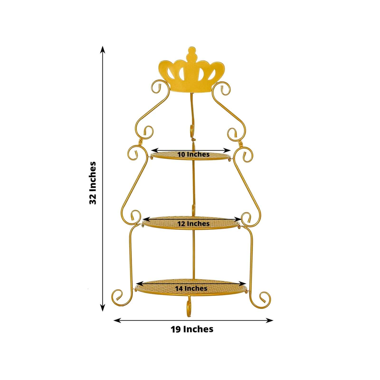 3 Tier Metal Round Cake Stand 32" Gold with Crown Top - Easy To Assemble Cupcake Holder Dessert Display Stand for Sophisticated Tea Parties Buffet Tables & Special Occasions