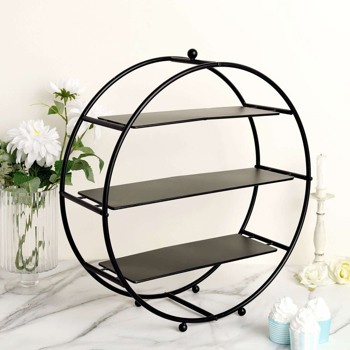 3-Tier Metal Round Cupcake Stand Matte Black - Stylish Dessert Holder Appetizer Display for Modern Weddings Dessert Buffets & Celebrations 21"