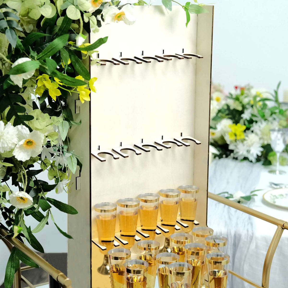 3-Tier Wooden Rectangle Champagne Wall Glass Holder in White for Rustic Events & Banquets