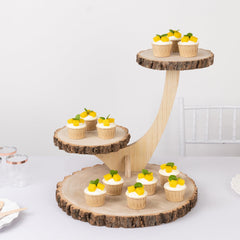 3-Tier Wooden Cupcake Stand Rustic Natural Wood Slice with Tree Branch Style - Farmhouse Dessert Display Cake Holder 17"