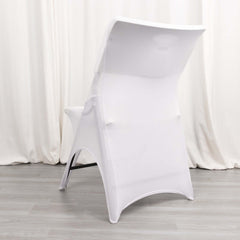 Premium Stretch Spandex Chair Cover White for Folding Chairs - Stylish 3-Way Open Arch 160GSM Fitted Slipcover with Reinforced Foot Pockets