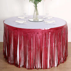 Metallic Foil Fringe Table Skirt Matte Red with Self Adhesive Backing - Durable Tinsel Skirt for Parties 30"x9ft