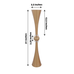 2 Pack 31" Shiny Gold Crystal Embellishment Trumpet Flower Vase, Reversible Plastic Table Centerpiece