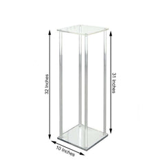 Acrylic Floor Vase Flower Stand with Square Mirror Base Clear - Decorative Wedding Column Centerpiece 32"