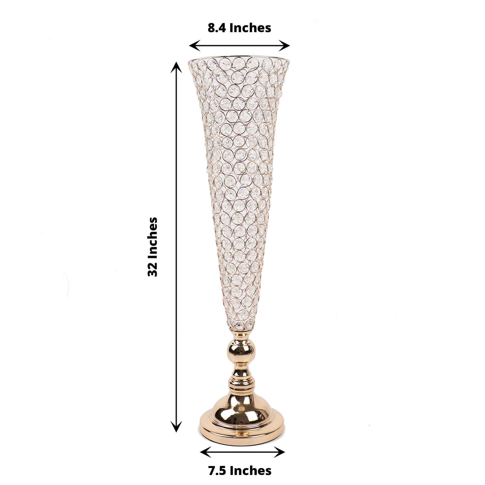 2-Pack Crystal Beaded Trumpet Vase Set Gold - Table Centerpiece for Weddings and Events 32"