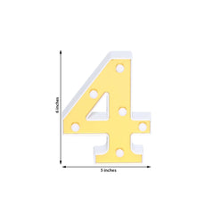 3D Marquee Number "4" Warm White 6 LED Lights Gold - Stylish Light-Up Accent for Events 6"