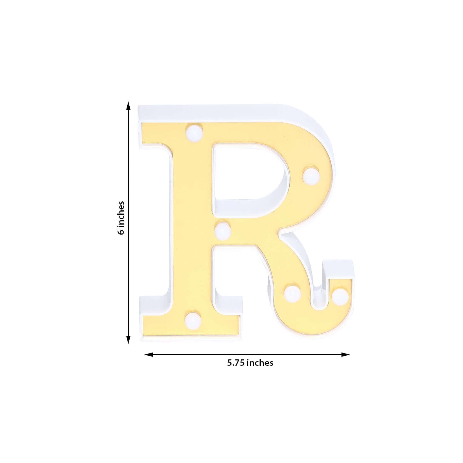 3D Marquee Letter "R" Warm White 6 LED Lights Gold - Chic Light-Up Decor for Events 6"