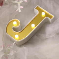 3D Marquee Letter "J" Warm White 4 LED Lights Gold - Chic Light-Up Decor for Events 6"