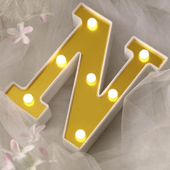 3D Marquee Letter "N" Warm White 7 LED Lights Gold - Chic Light-Up Decor for Events 6"