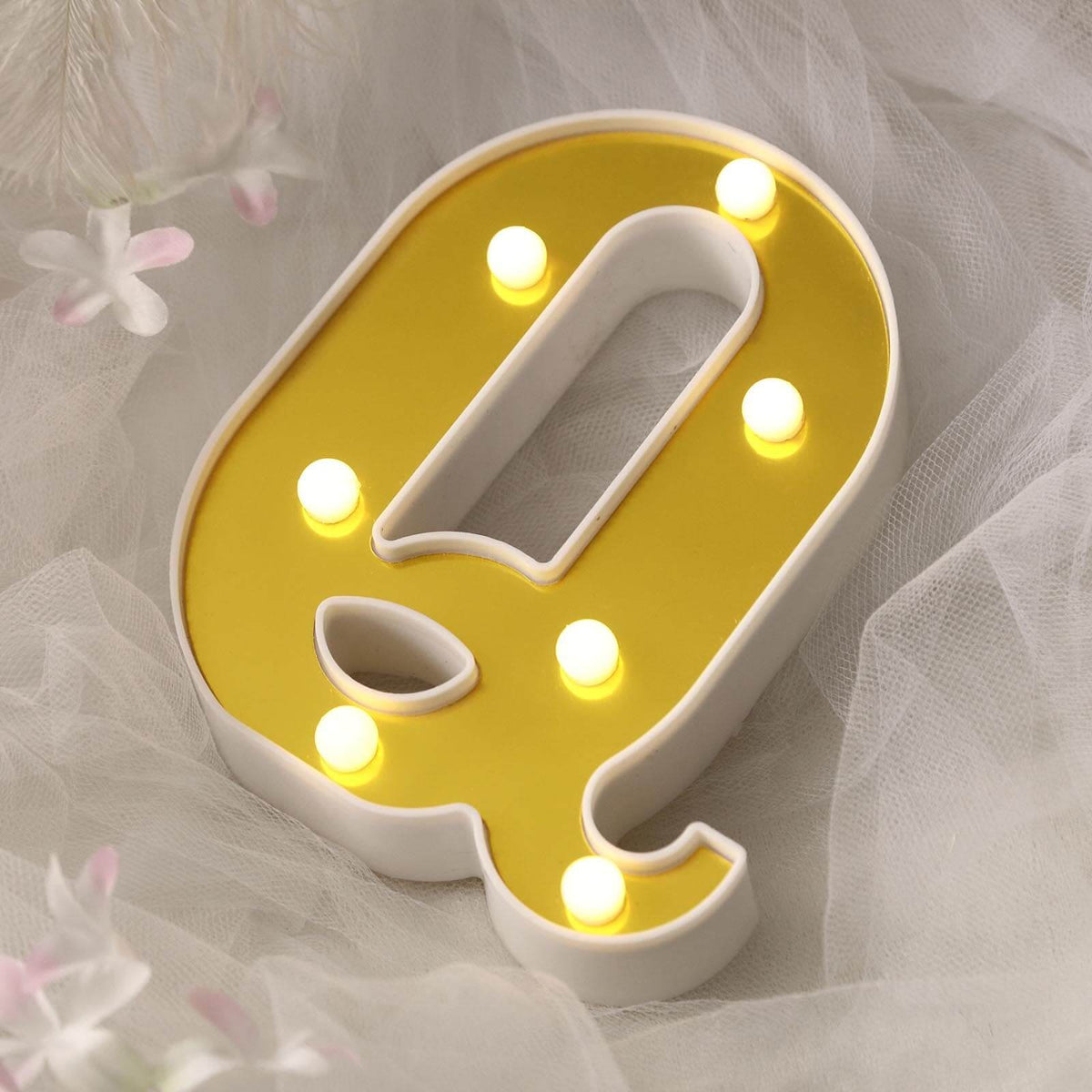3D Marquee Letter "Q" Warm White 7 LED Lights Gold - Chic Light-Up Decor for Events 6"