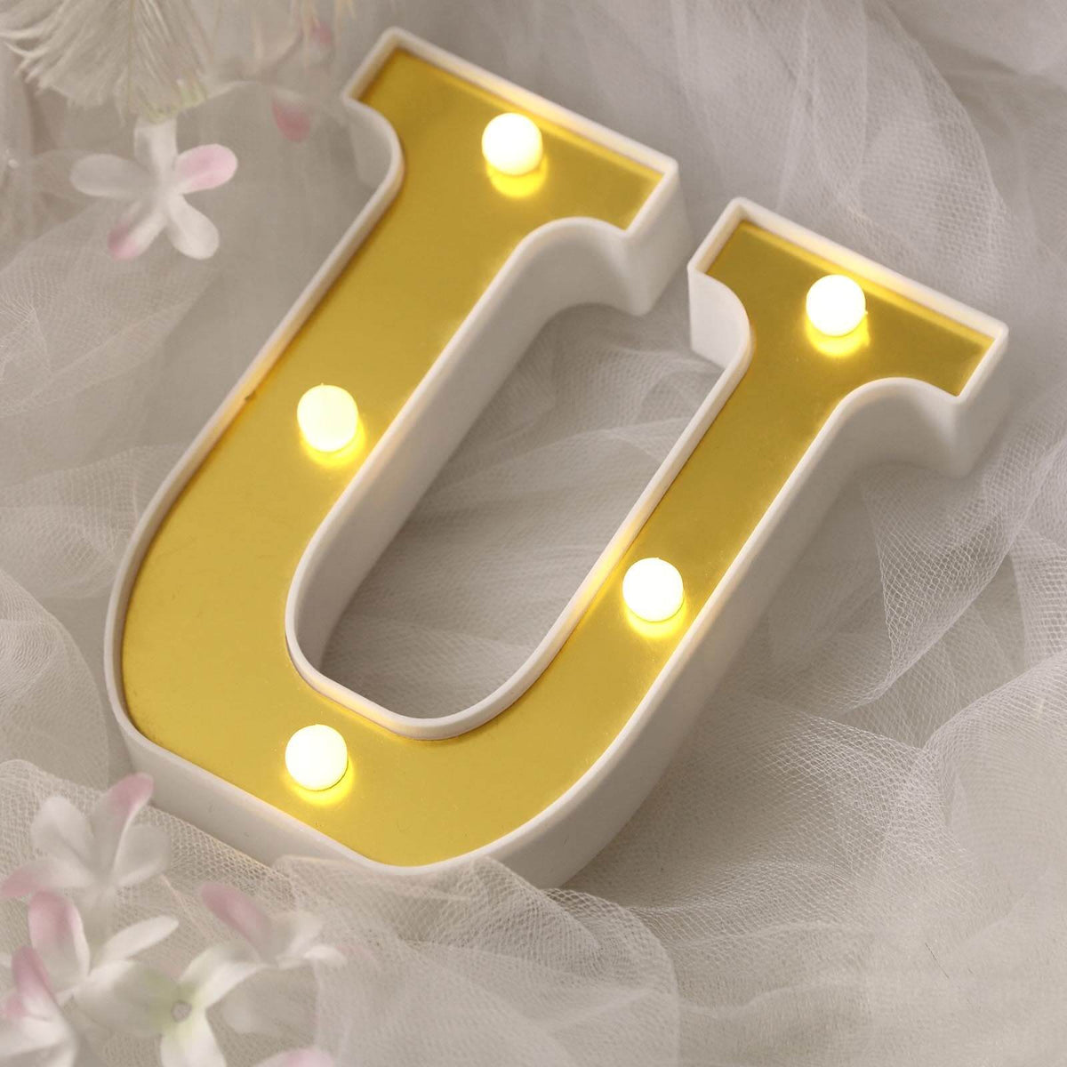 3D Marquee Letter "U" Warm White 5 LED Lights Gold - Chic Light-Up Decor for Events 6"
