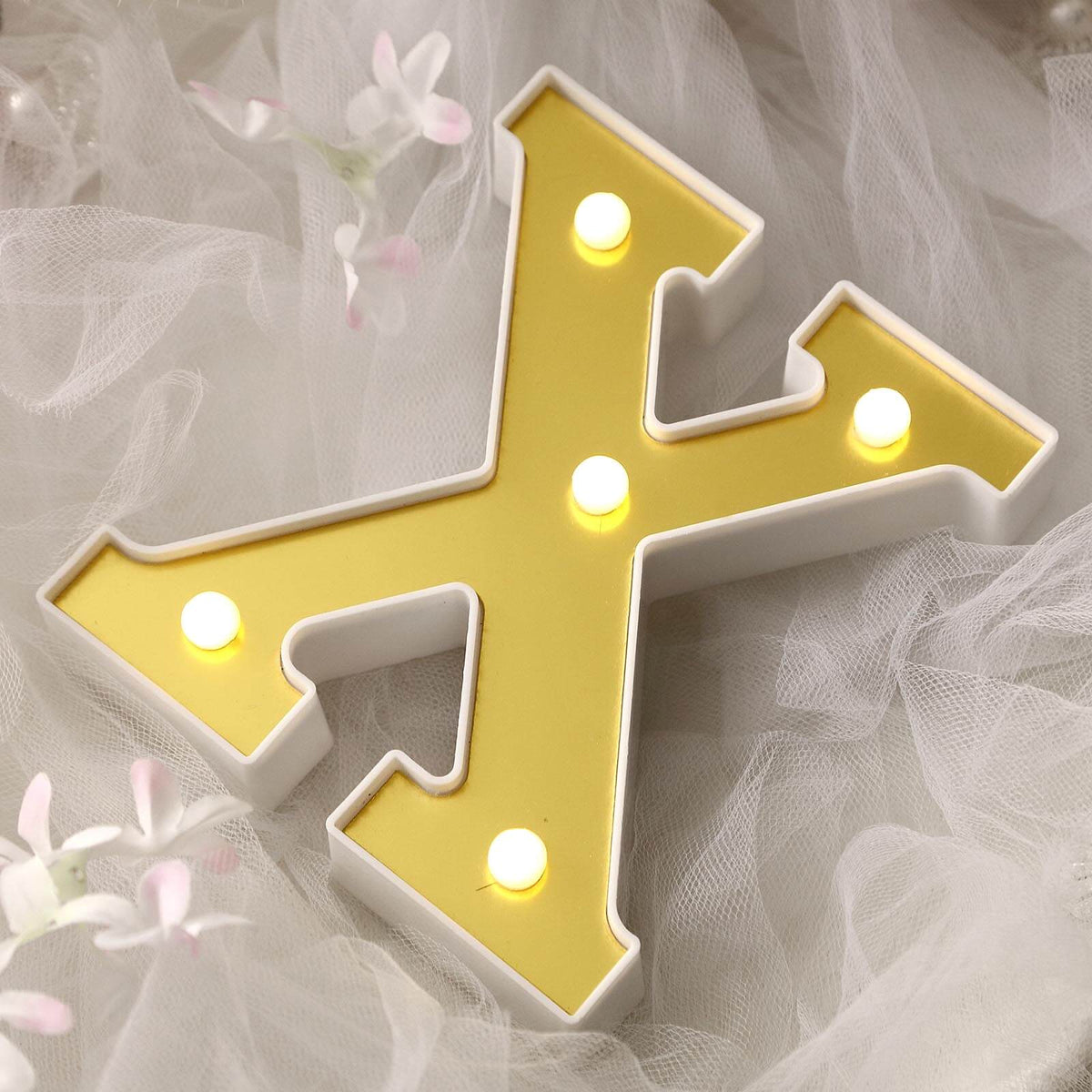 3D Marquee Letter "X" Warm White 5 LED Lights Gold - Chic Light-Up Decor for Events 6"