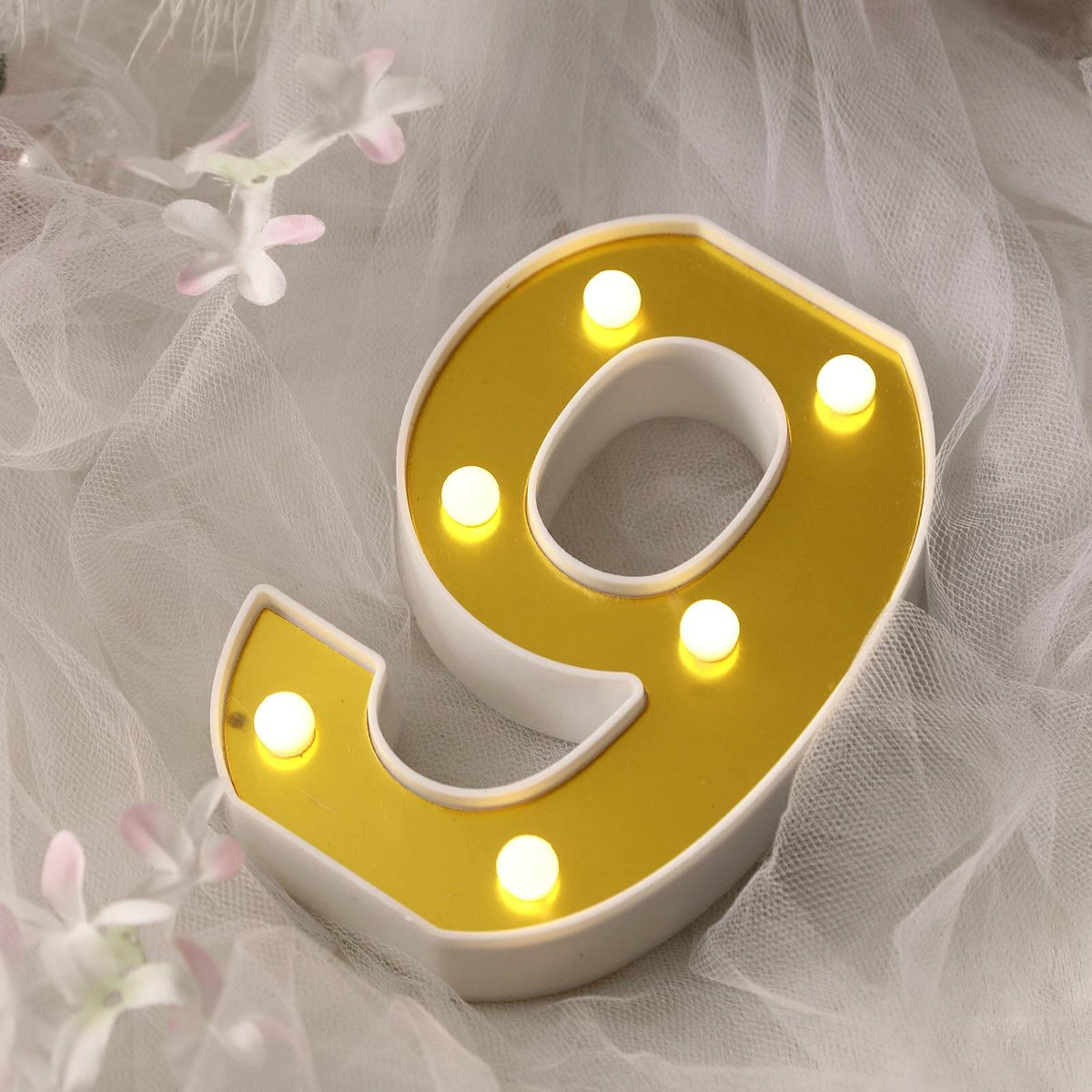 3D Marquee Number "9" Warm White 6 LED Lights Gold - Stylish Light-Up Accent for Events 6"
