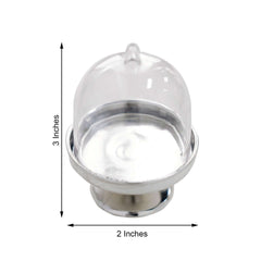 12-Pack Fillable Mini Pedestal Candy Container Clear/Silver - Stylish Candy Treat Favor Containers with Dome Lid 3"