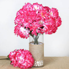 4 Bushes Fuchsia Artificial Silk Chrysanthemums 56 Faux Flowers - Clearance SALE